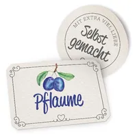 itenga Marmeladensticker 10erSet Aufkleber Deckel und Glas PFLAUME Landhausstil