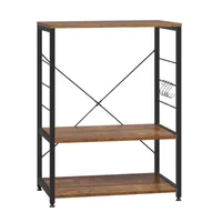 WOLTU Küchenregal Standregal Mikrowellenhalter Bäcker Regal Metallregal aus Holz und Stahl, mit 3 Ablagen, ca. 60 x 40 x 82 cm, vintagebraun