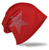 Beanie Muetze Strass Stern Rot