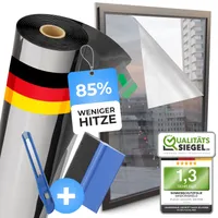 WindowShield® | UV-Schutz Sonnenschutzfolie Fenster innen oder außen | Spiegelfolie Selbstklebend Silber| Selbsthaftend, Rückstandslos | 44,5 x 200cm