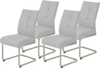 4er Set Esszimmerstuhl INES, Schwingstuhl, XL-Stuhl, Webstoff Grau, Komfortsitz Federkorb, Metallgestell Edelstahloptik