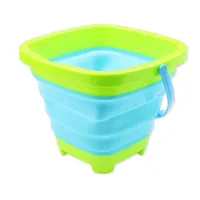2L Faltbarer Eimer für Kinder, Strandeimer zum Angeln, Camping, Badezimmerspielzeug, Tragbarer Silikoneimer (blau mit grün)