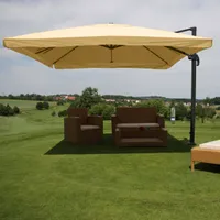 Parasol wspornikowy HWC-A96, catering, 3x3m (Ø4,24m) poliester aluminium/stal 23kg ~ Klapa, kremowy bez stojaka