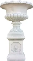 Schöne Amphore mit Sockel als Set bestehend aus Steinguss perfekt für den Garten die Terrasse oder den Vorgarten ist Witterungsbeständig und Neu 93cm H, 6327uPO-74
