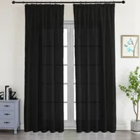 2 Stück Vorhang Gardinen mit Kräuselband halbtransparent 140x245cm Vorhänge Gardine Schal Doppelpack Schwarz 2 Stück