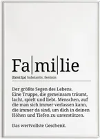 Familie Poster Definition - Familien Wandbild Wohnzimmer Küche Esszimmer Schlafzimmer Wanddeko – A3 (29.7x42cm) / weißer Bilderahmen