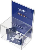 HMF 46916 Acryl Spendenbox mit Blatteinschub, 22 x 15 x 15 cm, DIN A4, Transparent