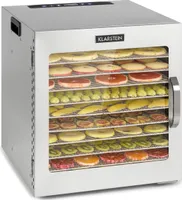 Klarstein Captain Jerky 110 Dörrautomat, 1000 W, Temperatur: 30-90 °C, 24-Stunden-Timer, BPA-frei, Touch-Bedienfeld, 10 Einschübe, Glastür, Edelstahl Dörrgerät für Obst, Gemüse, Auffangblech, silber