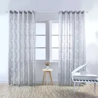 Gardine Aushöhlung Laub Ösen Vorhang Halbtransparent Voile für Wohnzimmer Schlafzimmer, BxH: 100x250cm, Grau