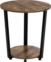 Bukkitbow - runder Couchtisch / Beistelltisch - moderner kleiner Tisch - mit 2 Regalen - schwarzes Metallgestell -  Braun