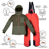 killtec Skianzug für Jungen -grün orange - Funbktionsdetails10000mm Wassersäule - wasserabweisend und winddicht - 128 | Olive