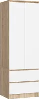 Kleiderschrank AKORD S60 Sonoma-Eiche 60 cm 2 Türen 2 Schubladen Regal Front Weiß B60 x H180 x T51 cm