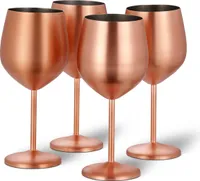 4 sklenice na víno z nerezové oceli, 500 ml sklenice na víno, robustní a nerozbitné poháry, vhodné do přírody, na kempování, k bazénu, na cesty, růžové zlato, 4 ks