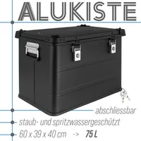 Aluminium Box mit Deckel Schwarz Alu Kiste Alukiste Auswahl Transportbox Metallbox Aufbewahrungsbox Boxen Abschliessbar Metallkiste Trucky, Größe:75 L