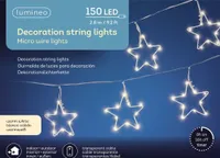 Lumineo Stern-Lichterkette 150 LED 2,8 m warm weiß, transp. Kabel