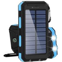 Solar Powerbank, 30000mAh Solar Powerbank Panel Ladegerät Tragbar Externe Batterie Ladegerät Akku 2x USB mit Solarpanel und Taschenlampenfunktion, Karabiner und eingebauter Kompass