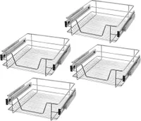 JOIEYOU Teleskopschublade Küchenschrank Organizer aus Edelstahl Küchenschublade Korbauszug mit Führungsschienen Ausziehbare Schrankauszug Schubladeneinsätze für 50cm Breite Küchenschrank (4 Stück)