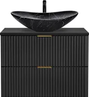 Badezimmer Waschtisch, 81cm, matt schwarz gerillt mit Keramik-Waschbecken schwarz marmoriert ADELAIDE-56-BLACK, B/H/T ca. 80,6/74,7/46,5 cm
