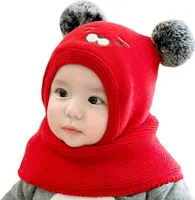 Baby schlupfmütze Warm Niedlich Bär Wintermütze Schalmütze Strickmütze mit Bommel Fleecefutter Beanie Mütze