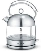 Wasserkocher Retro elektrisch SEVERIN WK 3459 1,7 L Glas Edelstahl 100% BPA-frei WK 3459 aus Edelstahl, gebürstetschwarzsilber Wasserkocher Wasserkocher Mit Temperatureinstellung Wasserkocher Retro Wasserkocher Glas