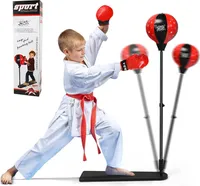 COSTWAY Punchingball 85-130cm hoehenverstellbar, Standboxball freistehend, Kinder Boxset, Boxsack Set, Box Set inkl. Boxhandschuhe und Handpumpe