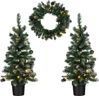 Black Box Trees Norton Set mit 2 Weihnachtsbäumen und 1 Kranz mit LED-Beleuchtung - Grün frosted