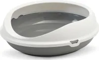 Ovale Katzentoilette Katzenklo Schalentoilette mit Rand weiss-grau 55 x 48,5 x 15,5 cm