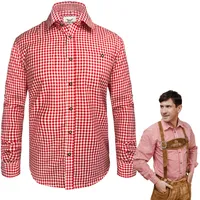 HOFGLANZ® Tradičná pánska košeľa s dlhým rukávom [RED / S] [CHECKED] - Kvalitná kockovaná košeľa pre mužov - Kárované tričko na Oktoberfest