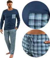 Sesto Senso Pánské pyžamo 100% bavlna s dlouhým rukávem + pyžamové kalhoty Noční prádlo - JEANS 06 - L