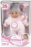 Bayer Design 93829AA My Piccolina Interactive Puppe mit Funktion, sprechend, Babylaute, bewegt den Mund, 38 cm, rosa, grau mit Motiv Schaf