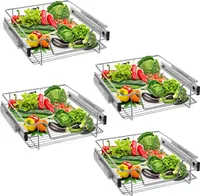 TRMLBE 4x Teleskopschublade 50cm Breite anwendbar Küchenschublade Silber Küchen Regal aus Massiver Edelstahl Schrankauszug Küchenschrank (Tatsächliche Breite 47cm, 4 Stück)