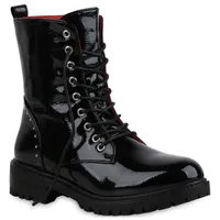 Mytrendshoe Damen Stiefeletten Schnürstiefeletten Leicht Gefütterte Schuhe 835472, Farbe: Schwarz, Größe: 37