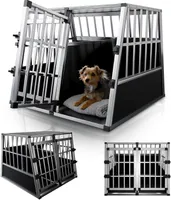 Juskys Alu Hunde-Transportbox XL - 96 × 90 × 71 cm – Auto Hundebox robust & pflegeleicht – 2 Gittertüren verschließbar & Trennwand - Reisebox für Hunde