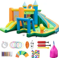 GOPLUS Aufblasbare Hüpfschloss, Kinderhüpfburg mit Trampolin Rutsche Kletterwand 3-10 Jahren