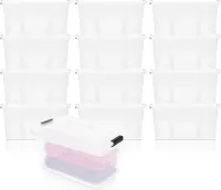 BigDean 12er Set Aufbewahrungsbox mit Deckel transparent 14L + Clipverschluss Stapelbox Ordnungsbox