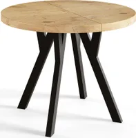 Runder Esszimmertisch OVO, ausziehbarer Tisch Durchmesser: 90 cm bis 190 cm, Wohnzimmertisch Farbe: LANCELOT, mit Holzbeinen in Farbe Schwarz