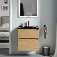 Waschtischunterschrank VIREO 60 cm mit Waschbecken schwarz - Farbe wählbar, Farbe Badmöbel:Eiche Honiggold