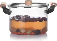 3,5-l-Klarglastopf zum Kochen auf dem Herd – Glas-Simmertopf, großer Glaskochtopf mit Holzgriff, Glasbrattopf mit durchsichtigem Deckel zum Kochen von Pasta, Nudeln, Suppe, Milch
