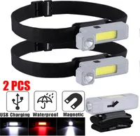2 USB COB LED Stirnlampe Kopflampe Wiederaufladbar Scheinwerfer Wasserdicht Akku