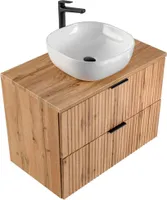 Waschtisch-Unterschrank 80cm mit Keramik Waschbecken ADELAIDE-56 Wotaneiche Rillenoptik, B/H/T 80,6/74,2/46,5 cm