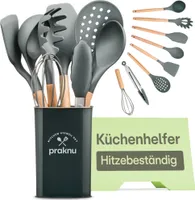 Küchenutensilien 8er Set Holz - Hitzebeständiges Silikon - Mit Loch zum Aufhängen