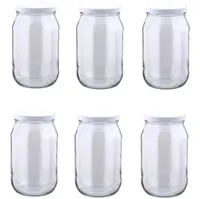 MIKONI Gurkenglas 1,7 L | 6 STÜCK | Weiß Deckel | Einweckgläser, Einmachgläser, Vorratsgläser, 1700ml, Einmachglas, Sturzgläser, Gurkengläser