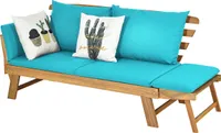 COSTWAY Gartenbank mit Liegefunktion, Gartensofa mit Auflagen und klappbaren Armlehne 198 x 75 x 75 cm blau