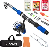 Lixada Angelgeraet Set mit 2.1m Teleskop Fiberglas Angeln Meer Rod Spinning Angelrolle Angelkoeder Haken Angeltasche Kit Seewasser Suesswasser Anzuege Professionelle Reise Angeln Pole Rod Set