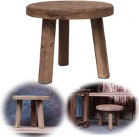 LS-LebenStil Vintage Holz Fußhocker Braun 30cm Rund ♻️ Fundholz Tritthocker Schemel Fußbank