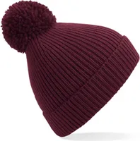 Beechfield B382 | Engineered Knit Ribbed Pom Pom Beanie - Farbe: Burgundy - Größe: One Size