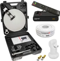Premium X Camping SAT Anlage komplett Satelliten-Schüssel TV Receiver Single LNB 10m Kabel F-Stecker im Koffer ideales Camp Zubehör