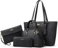 MODFU 4 tlg Umhängetasche Schultertasche mit Reißverschlüsse Shopper Tasche ,Handtasche Groß Schultertasche Kunstleder, Schwarz