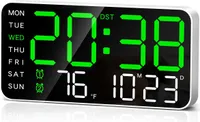 8,4'' Große Digitale Wanduhr, LED Wecker mit Großen Ziffern, Datum, Temperatur, Sommerzeit, 5 Helligkeitsstufen für Schlafzimmer, Büro, Wand, Grün