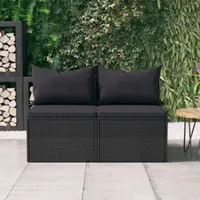 vidaXL Zahradní centrum Pohovky s polštáři 2 ks Black Poly Rattan